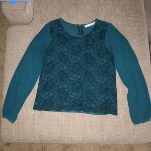 Dark Turquoise Lace & Sheer Top